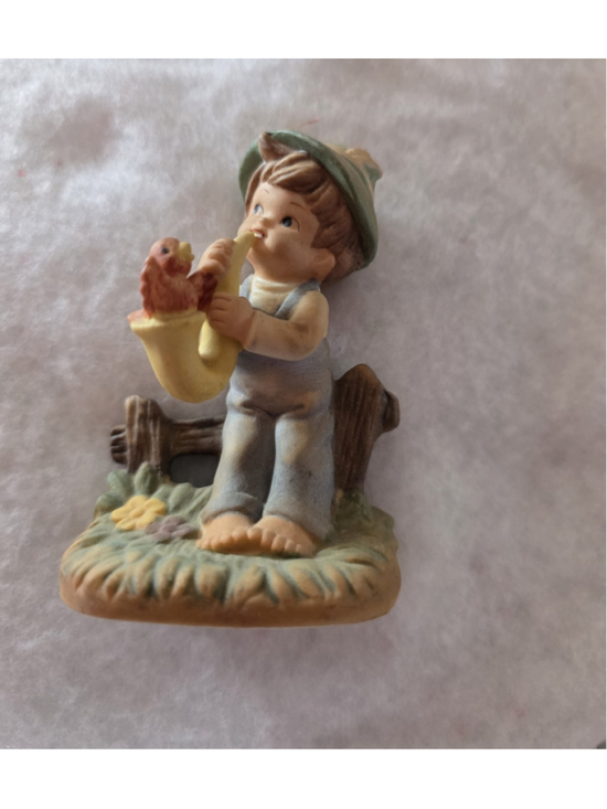 Napco Other - Napco Tiny Tots Porcelain Figurine Boy Playing Saxophone with Red Bird # 176